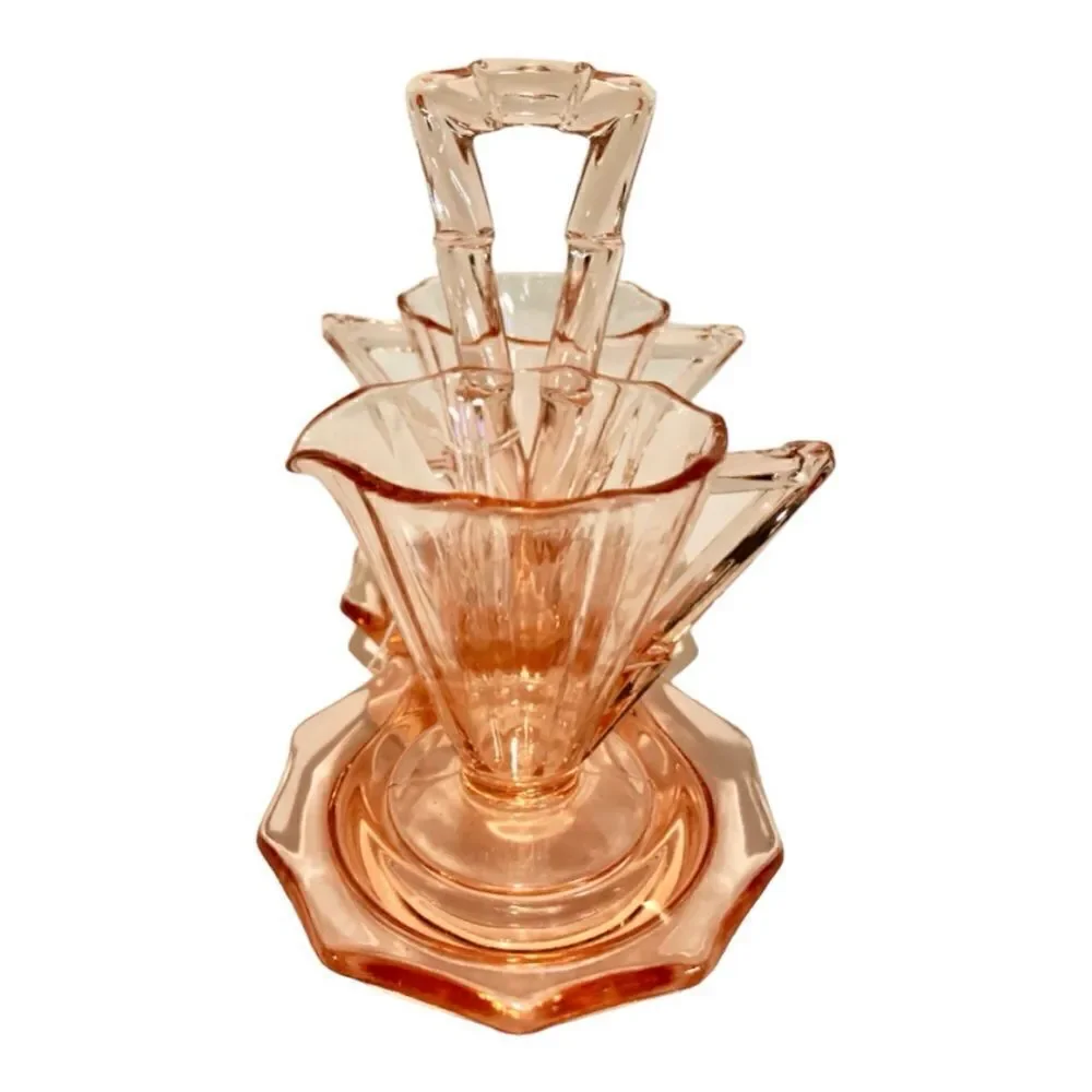 Vintage Cambridge Decagon Pink Depression Glass Sugar Creamer & Tray 1920’s